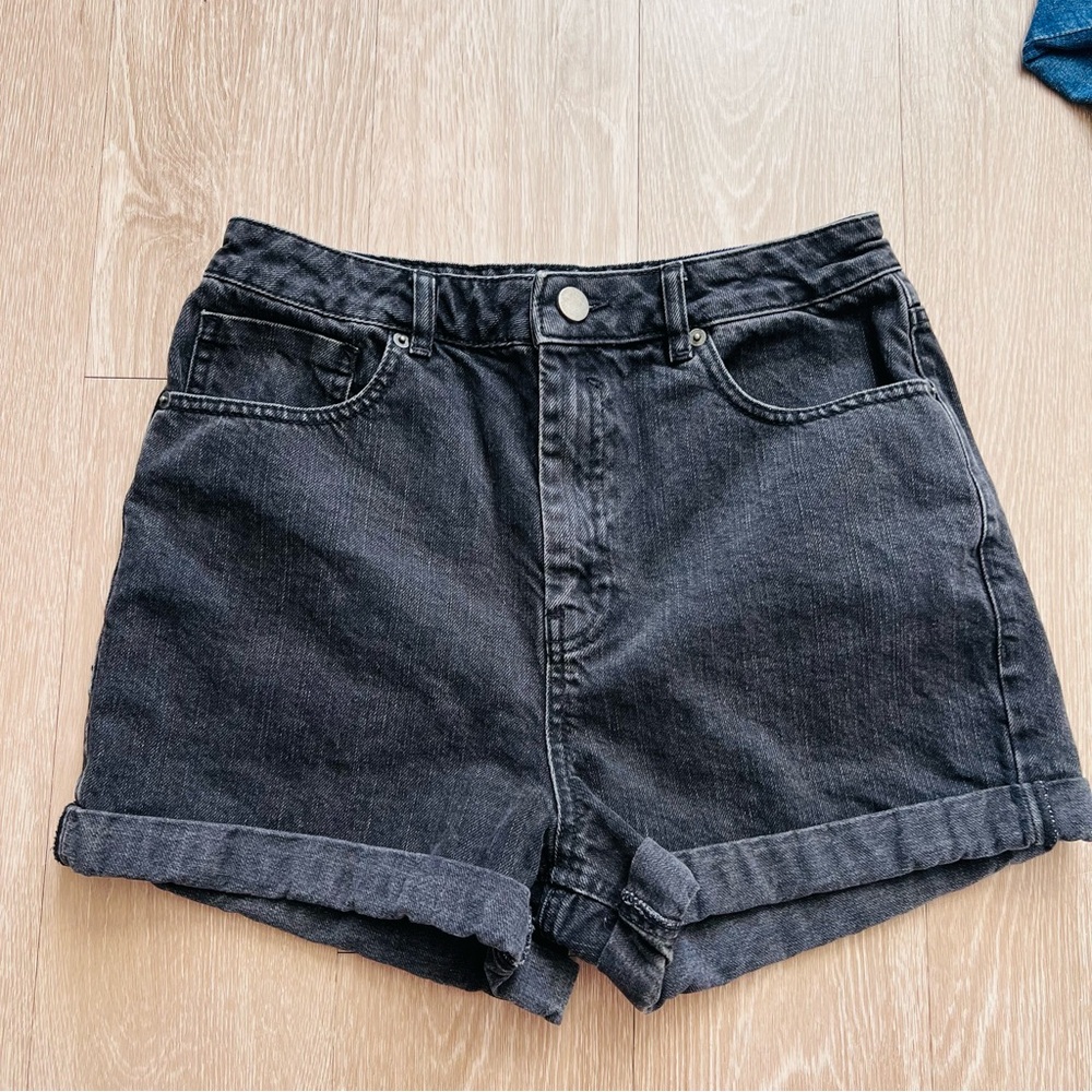 ASOS Black High-Rise Rolled Hem Denim Shorts